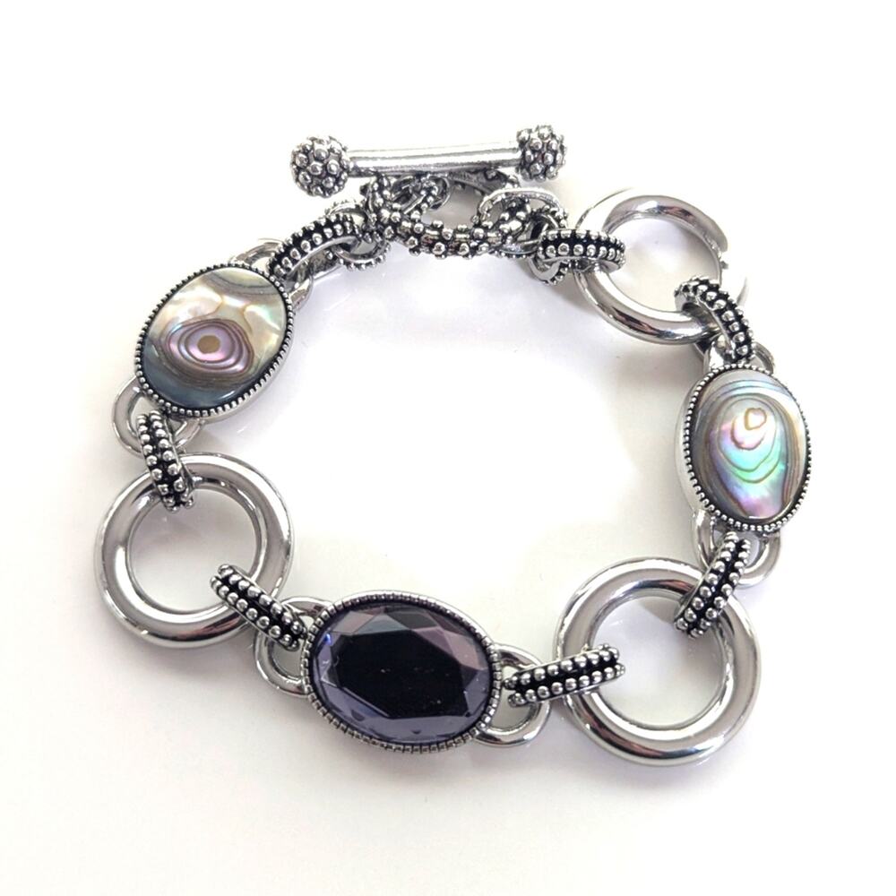 Lia Sophia Epiphany Mother Of Pearl Faceted Crystal Ornate Beach Bracelet